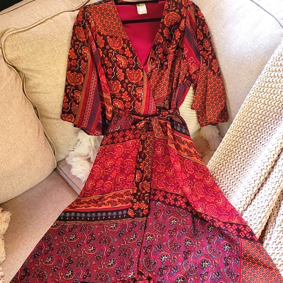 Japana Dresses & Skirts - Boho Wrap Dress High-low Hem Flowy Bell Sleeves XS